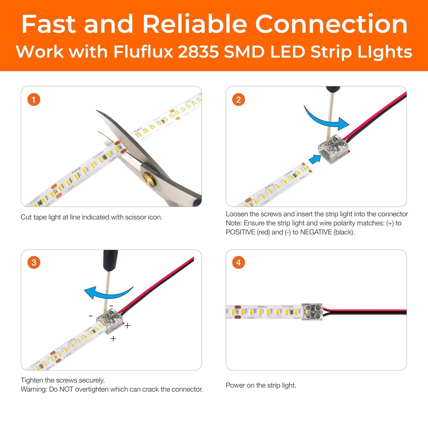 2-Pin Solderless Power Connectors for 10mm LED Strip Lights