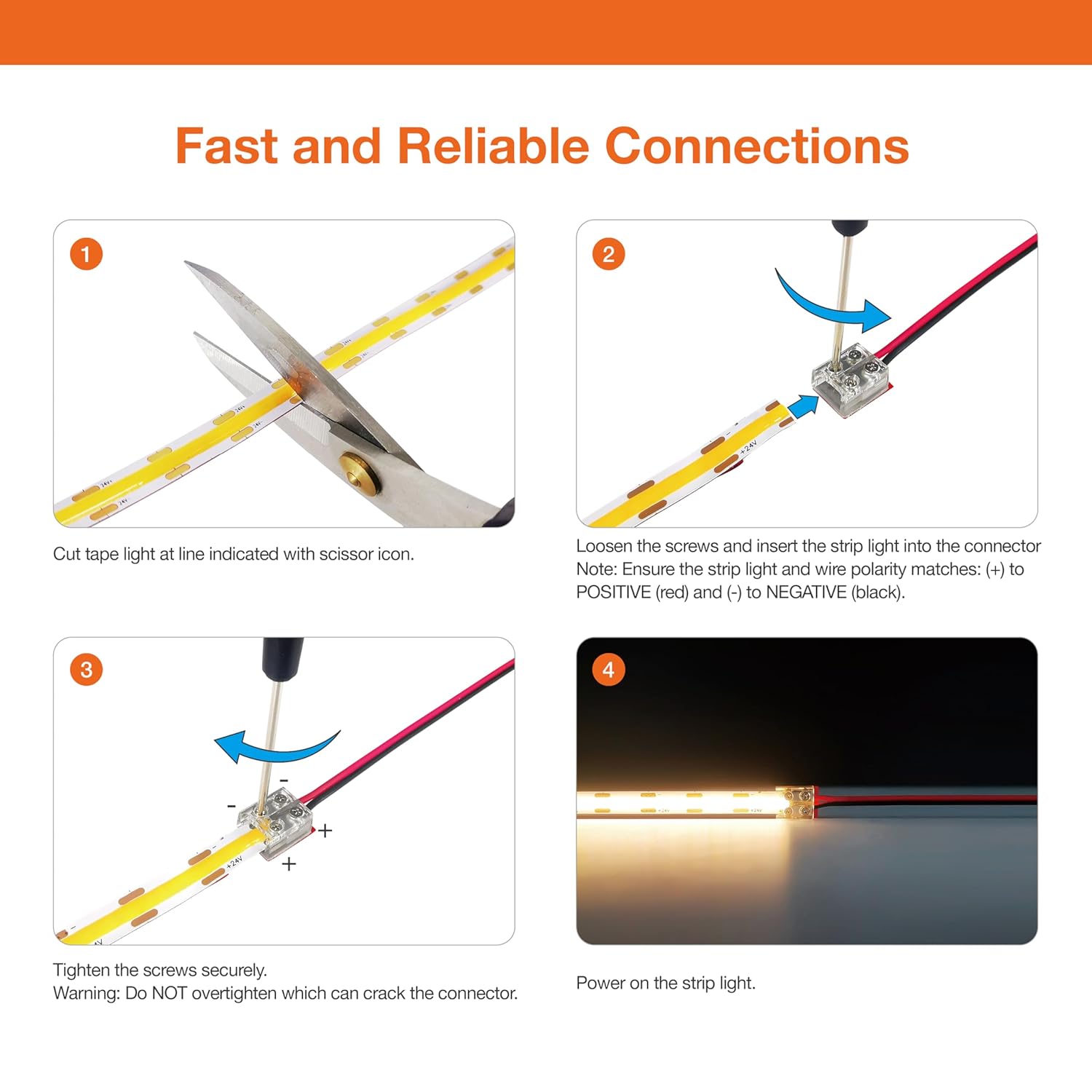 2-Pin Solderless Power Connectors for 10mm LED Strip Lights