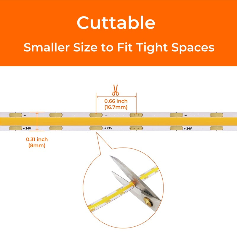 3W/ft Wave Series 24V COB LED Strip Light, Single Color (UL-Listed) 32.8ft [IP-20]