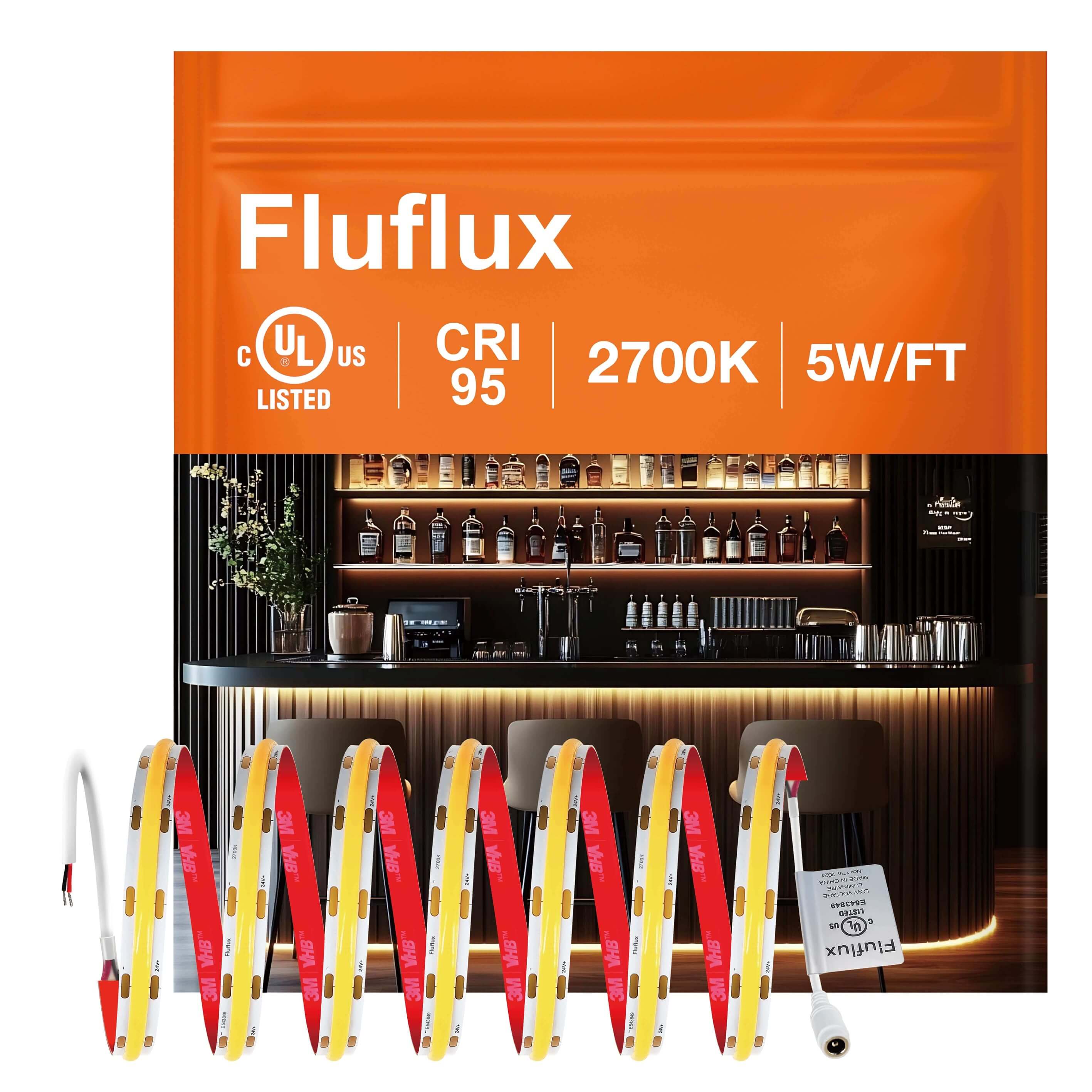 5W/ft 24V COB LED Strip Light, Single Color (UL-Listed) 16.4ft [IP-20]